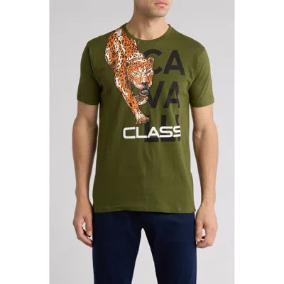 Cavalli Class Stretch Cotton Graphic T-shirt In Army