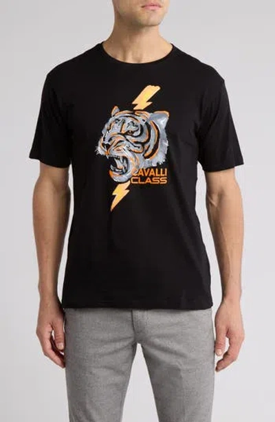 Cavalli Class Stretch Cotton Graphic T-shirt In Black