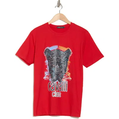 Cavalli Class Stretch Cotton Graphic T-shirt In Red