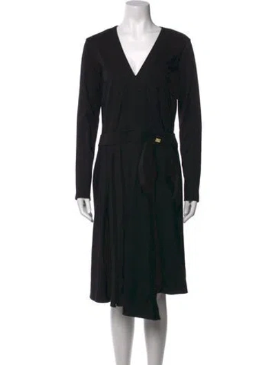 Pre-owned Cavalli Class V-neck Midi Length Dress In Black