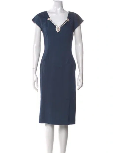 Pre-owned Cavalli Class V-neck Midi Length Dress In Blue
