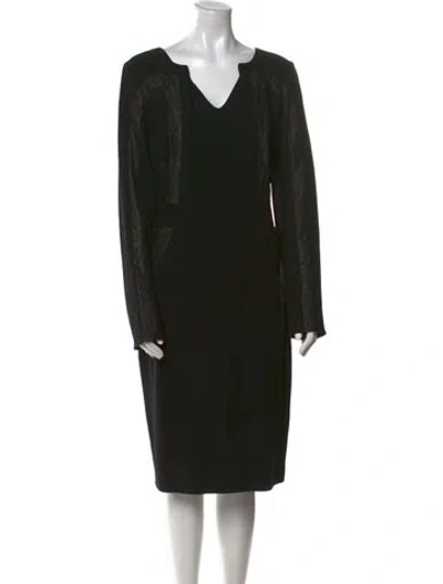 Pre-owned Cavalli Class V-neck Midi Length Dress W/ Tags In Black