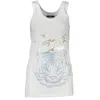 Cavalli Class Chic White Cotton Tank Top With Iconic Print In White
