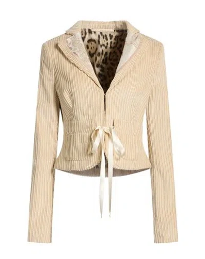 Cavalli Class Woman Blazer Beige Size 10 Cotton In Brown