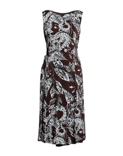 Cavalli Class Woman Midi Dress Chocolate Brown Size 4 Viscose, Elastane