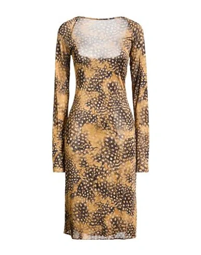 Cavalli Class Woman Midi Dress Mustard Size 8 Viscose, Polyester In Yellow