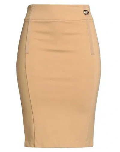 Cavalli Class Woman Midi Skirt Camel Size 16 Viscose, Polyamide, Elastane
