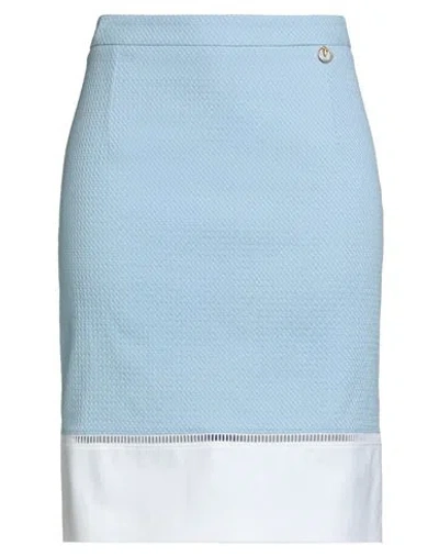 Cavalli Class Woman Midi Skirt Sky Blue Size 16 Cotton, Elastane