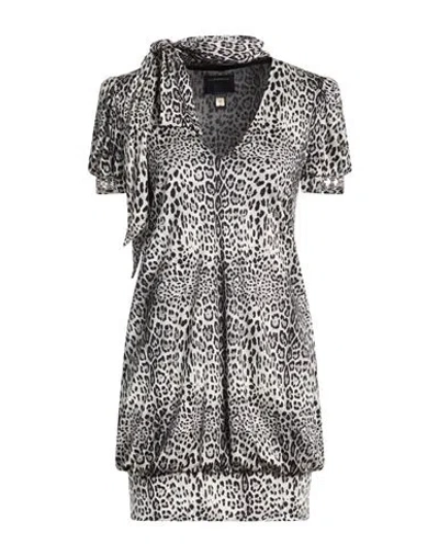 Cavalli Class Woman Mini Dress Black Size 6 Silk In Animal Print