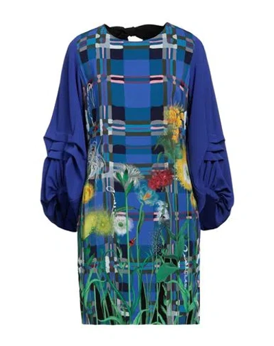 Cavalli Class Woman Mini Dress Bright Blue Size 10 Viscose, Elastane
