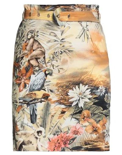Cavalli Class Woman Mini Skirt Beige Size 14 Cotton, Elastane In Sand