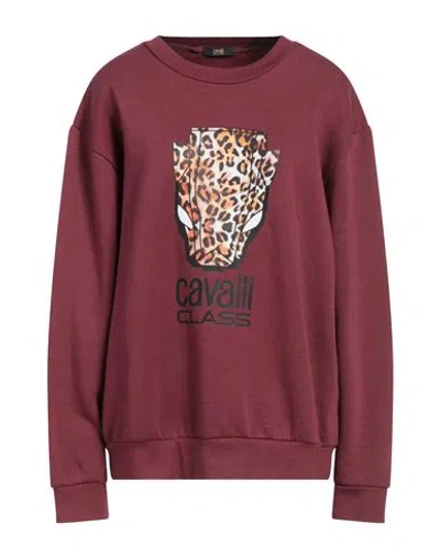 Cavalli Class Woman Sweatshirt Burgundy Size L Polyester, Cotton In Red