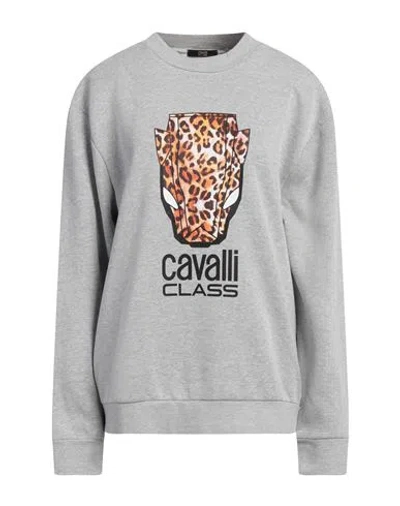 CAVALLI CLASS CAVALLI CLASS WOMAN SWEATSHIRT GREY SIZE XXL POLYESTER, COTTON