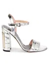 Cavalli Class Women's Croc Embossed Leather Sandals In Silver