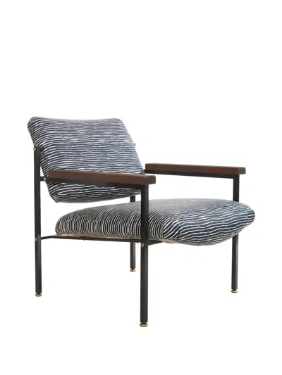 Pre-owned Cavalli E Nastri Vintage Bauhaus Striped Wooden-arm Armchair In Blue
