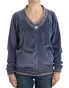 Cavalli Women  Velvet Zipup Sweater In Blue