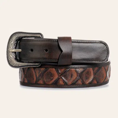 Cavenders Bandana Medium Brown Pirarucu Print Inlay Belt