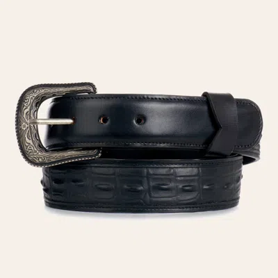 Cavenders Bandana Men's Black Alligator Print Inlay Belt In Blue