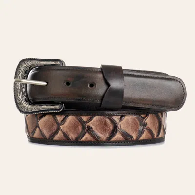 Cavenders Bandana Men's Walnut Pirarucu Print Inlay Belt In Brown