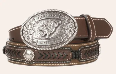 Cavenders Cavender's Children's Brown With Lacing Conchos And Oval Bull Rider Buckle Western Belt