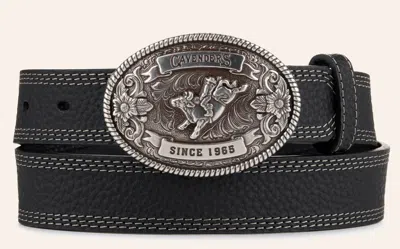 Cavenders Cavender's Kids' Black With Oval Bullrider Logo Buckle Western Belt