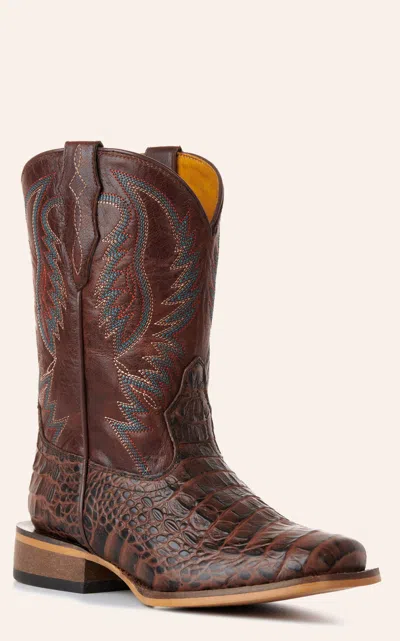Cavenders Cavender's Kids' Chocolate Crocodile Print Wide Square Toe Cowboy Boots In Brown