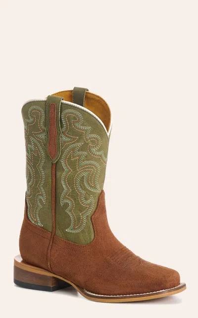 Cavenders Cavender's Kids' Olive Green & Brown Roughout Suede Square Toe Cowboy Boots