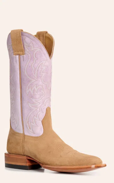 Cavenders Cavender's Maricopa Women's Taupe & Lilac Suede Wide Square Toe Cowboy Boots In Brown