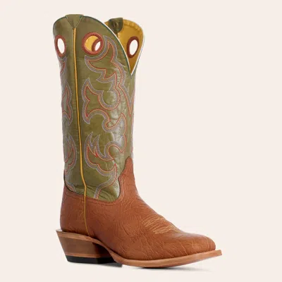 Cavenders Cavender's Men's Abbott Cognac & Green Wide Square Toe Cowboy Boots In Brown
