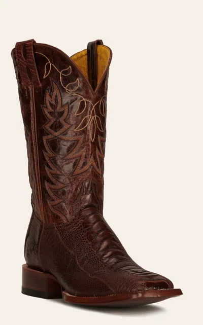 Cavenders Cavender's Men's Antique Cafe Brown Ostrich Leg And Brass Wide Square Toe Exotic Cowboy Boots
