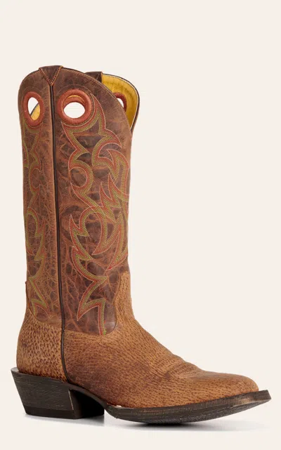 Cavenders Cavender's Men's Ballinger Sand & Honey Wild Boar Wide Square Toe Cowboy Boots In Brown