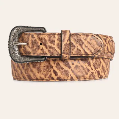 Cavenders Cavender's Men's Birch Elephant Print Leather Belt With Silver Etched Buckle In Brown