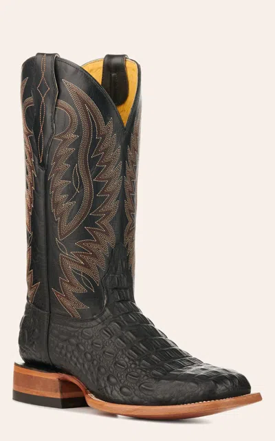 Cavenders Cavender's Men's Black And Black Caiman Print Wide Square Toe Cowboy Boots