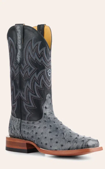 Cavenders Cavender's Men's Black And Charcoal Full Quill Ostrich Wide Square Toe Exotic Cowboy Boots In Gray