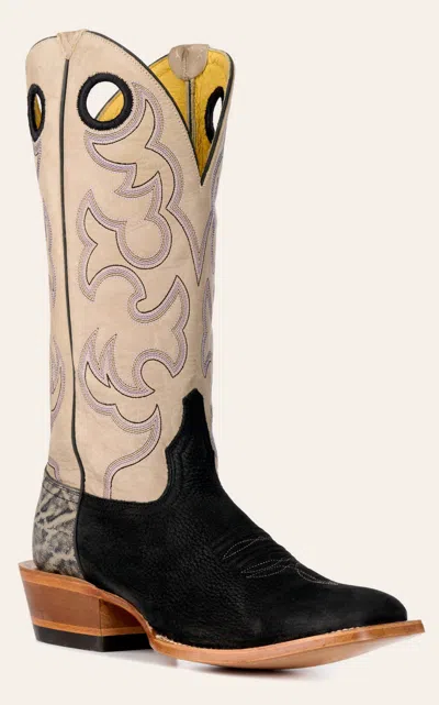 Cavenders Cavender's Men's Black And Gray Wide Square Toe Buckaroo Cowboy Boot