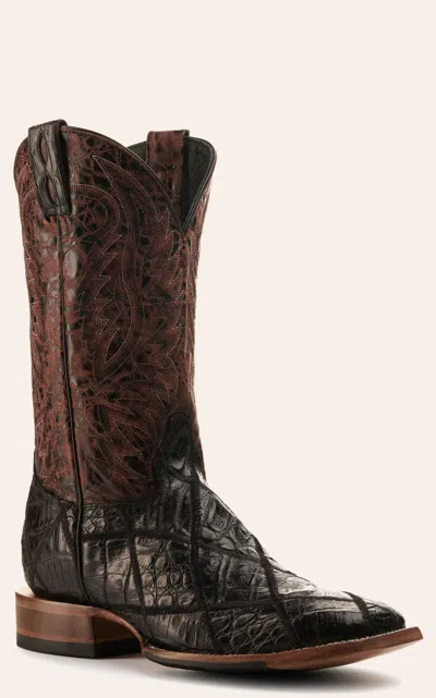 Cavenders Cavender's Men's Black Caiman Patchwork Wide Square Toe Exotic Cowboy Boots In Brown