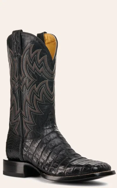 Cavenders Cavender's Men's Black Caiman Tail Wide Square Toe Exotic Cowboy Boots