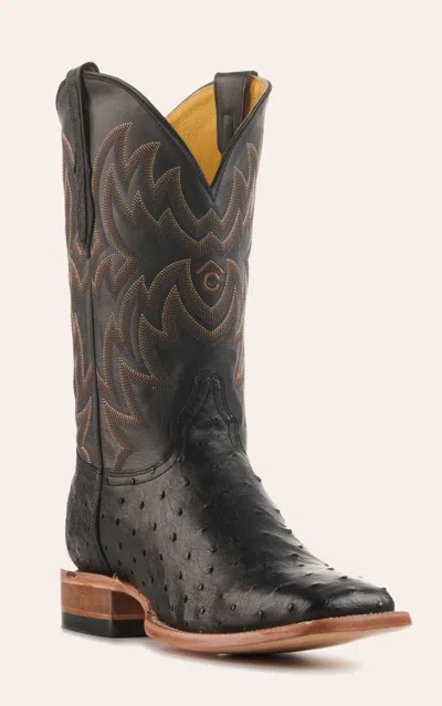 Cavenders Cavender's Men's Black Full Quill Ostrich Rafter C Wide Square Toe Exotic Cowboy Boots