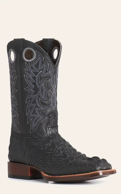 Cavenders Cavender's Men's Black Hornback Caiman Print Wide Square Toe Cowboy Boots