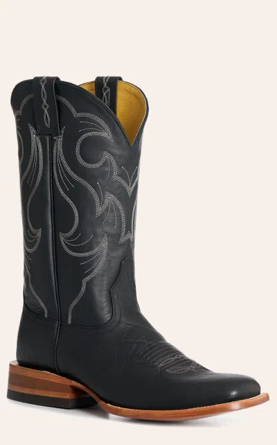 Cavenders Cavender's Men's Black Leather Wide Square Toe Cowboy Boots In Multi