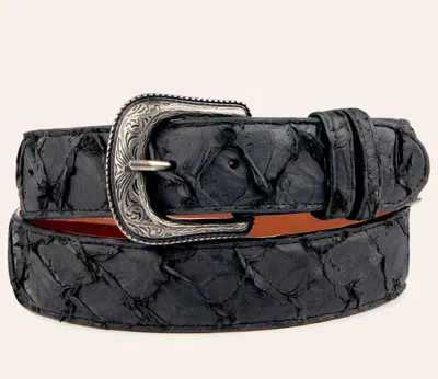 Cavenders Cavender's Men's Black Pirarucu Print Western Belt