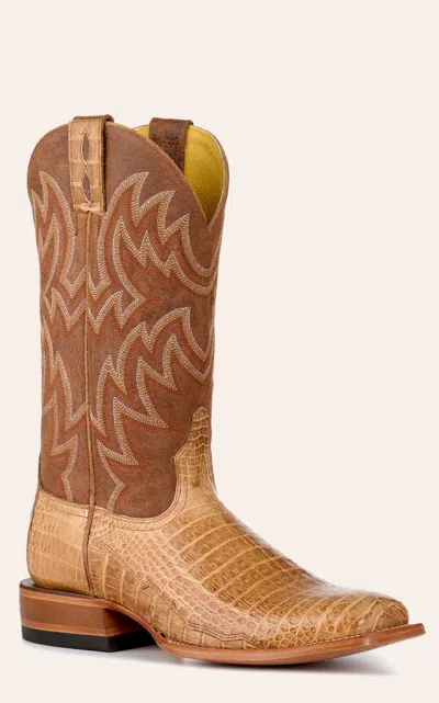 Cavenders Cavender's Men's Brown And Saddle Caiman Belly Wide Square Toe Exotic Cowboy Boots In Multi