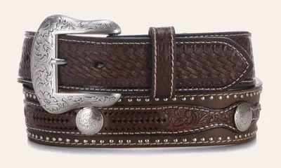 Cavenders Cavender's Men's Brown Basket Weave And Braiding Concho Western Belt