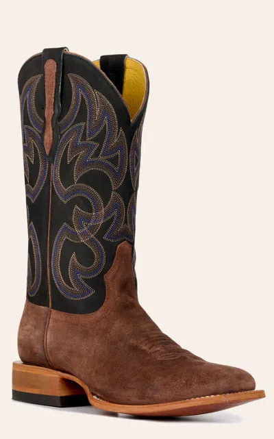 Cavenders Cavender's Men's Brown Roughout And Black Wide Square Toe Cowboy Boots