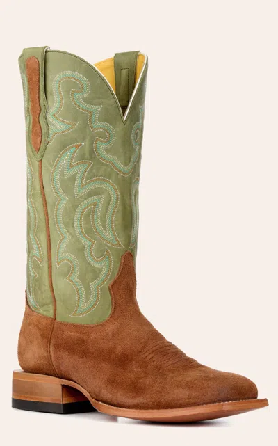 Cavenders Cavender's Men's Brown Roughout And Olive Wide Square Toe Cowboy Boots In Multi