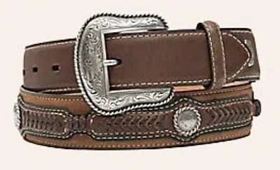 Cavenders Cavender's Men's Brown With Chocolate Lacing And Conchos Western Belt