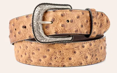 Cavenders Cavender's Men's Caramel Ostrich Print Western Belt In Brown