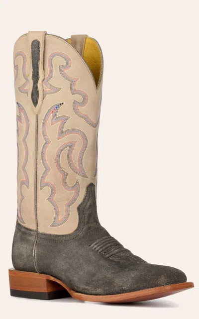 Cavenders Cavender's Men's Charcoal Roughout And Light Gray Wide Square Toe Cowboy Boots In Multi