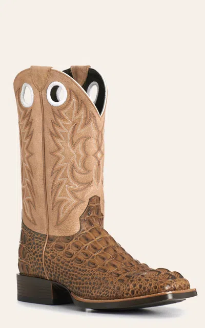 Cavenders Cavender's Men's Chestnut Hornback Caiman Sand Wide Square Toe Boots In Brown