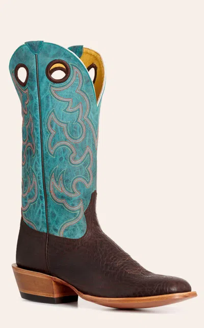 Cavenders Cavender's Men's Chocolate & Turquoise Wide Square Toe Cowboy Boots In Brown